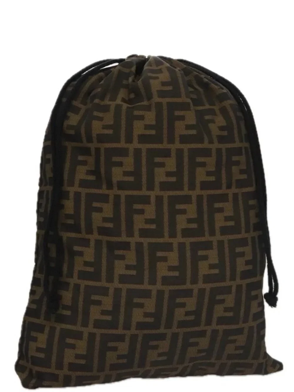 FENDI Zucca Canvas Drawstring Bag Brown Black Auth 101941